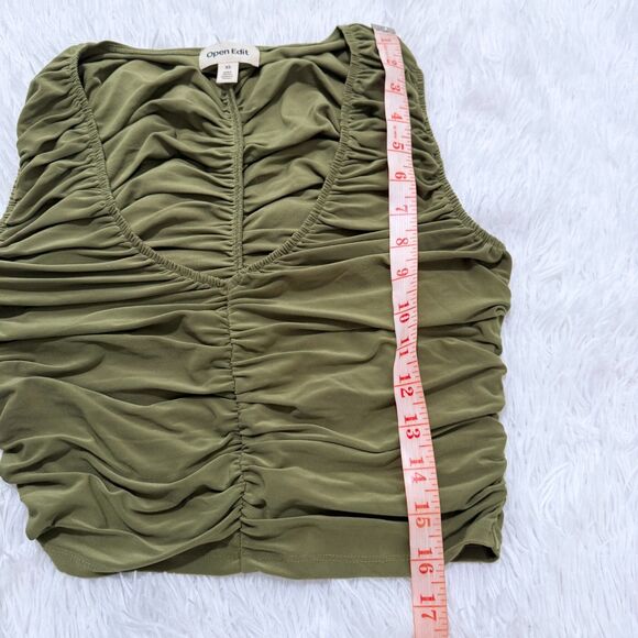Women Open Edit Ruched Sleeveless V-neck Top In Olive Sphagnum Size Extra Small - Picture 6 of 8